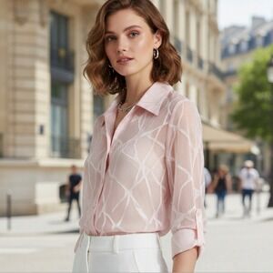 C.B. Collections Petite Chic Sheer Pink Button Down Shirt